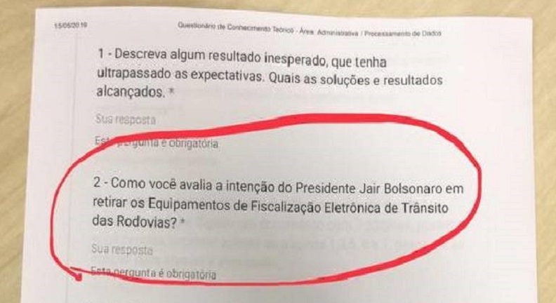 Questionário para contratação em órgão federal pede opinião sobre Bolsonaro