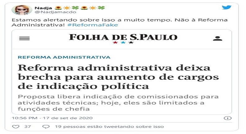 Servidores contestam Bolsonaro e põem o termo #ReformaFake no topo do Twitter