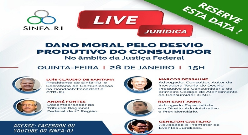 Sinfa-RJ realizará live sobre Dano Moral pelo Desvio Produtivo do Consumidor